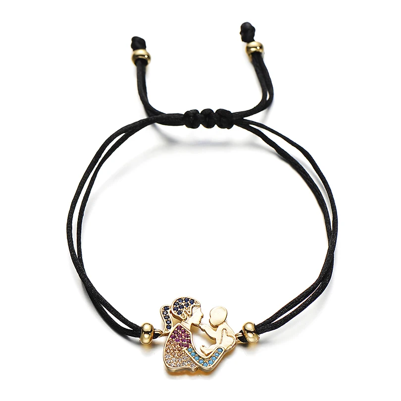 Birthday Gift AAA CZ Zircon Wish Jewelry Lucky Red String Bracelets I Love Mother Family Mom and Baby Charm Bracelet