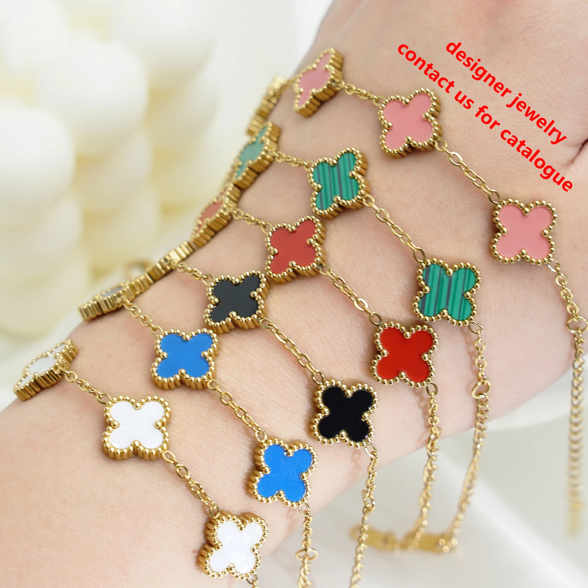 Classic 13mm Double Side Four Leaf Clover Flower Chain Bracelets Stainless Steel 18K Gold Silver 4 Clover Bracelet