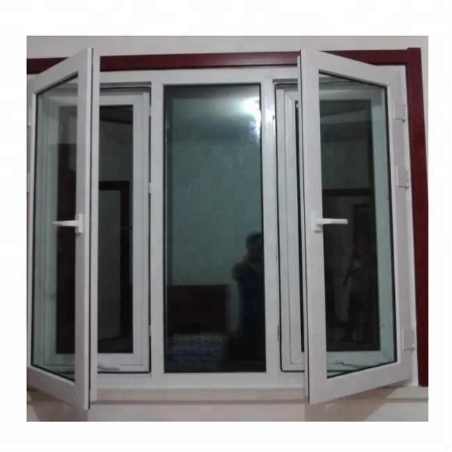 PVC/UPVC Casement Windows Outward Swing Double Glazed Glass Window With Mosquito Mesh  For House