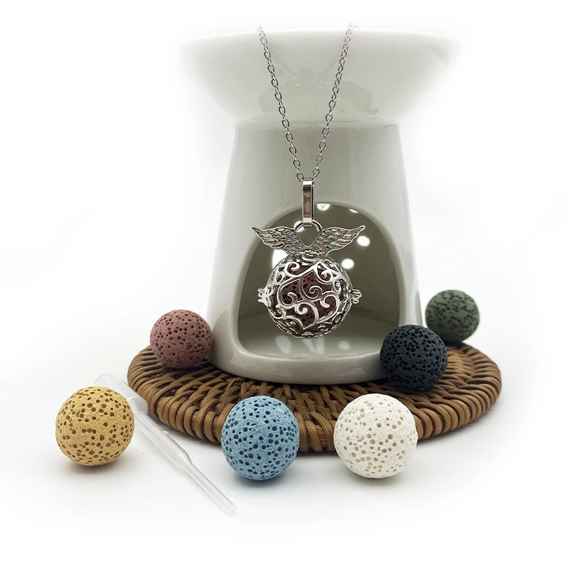 Stainless Steel Aromatherapy Essential Oil Diffuser Lava Necklace lava stone aromatherapy locket