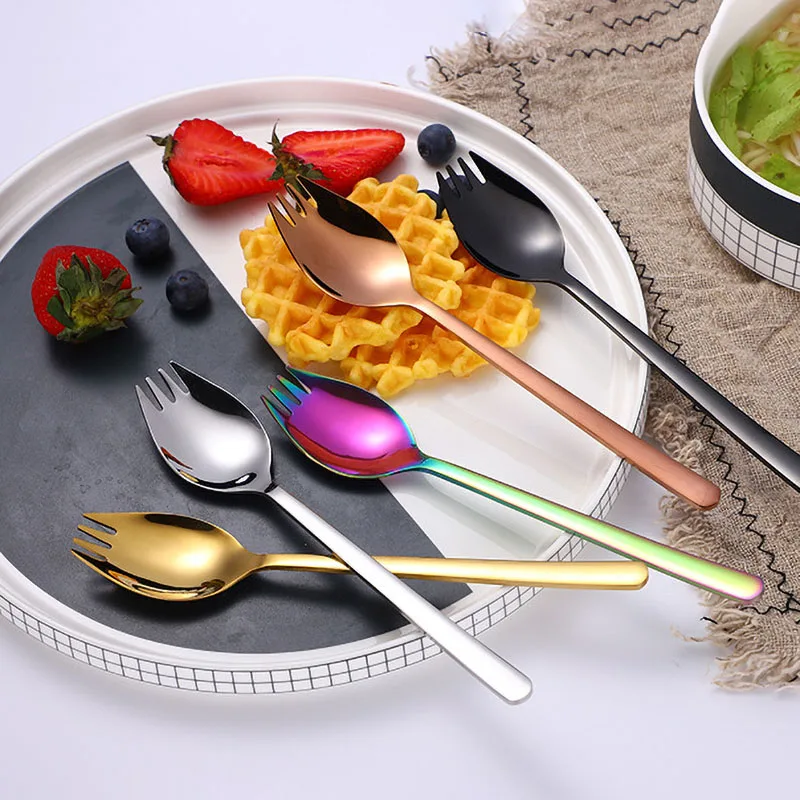 2020 New Arrives 2 In1 Stainless Steel Gold Rose Gold Salad Fork With Spoon