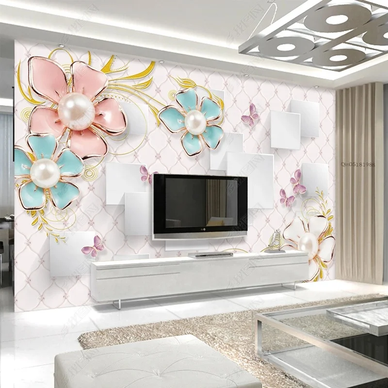 Noble and gorgeous bead flower 3D WALLPAPER decoration for the living room