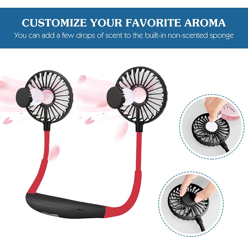 Portable 360 Degree Rotation Hand-free Neckband Sports 3 Speeds Adjustable Rechargeable Sport Mini Neck Fan