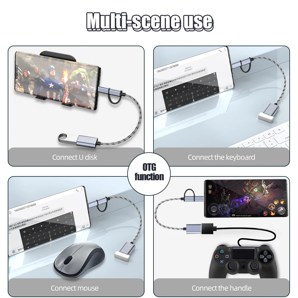 Pogo 2 in 1 Micro USB Type C Adapter Cable For Samsung S10 Xiaomi Huawei Tablet Micro USB C Male to USB3.0 Female OTG Adapter