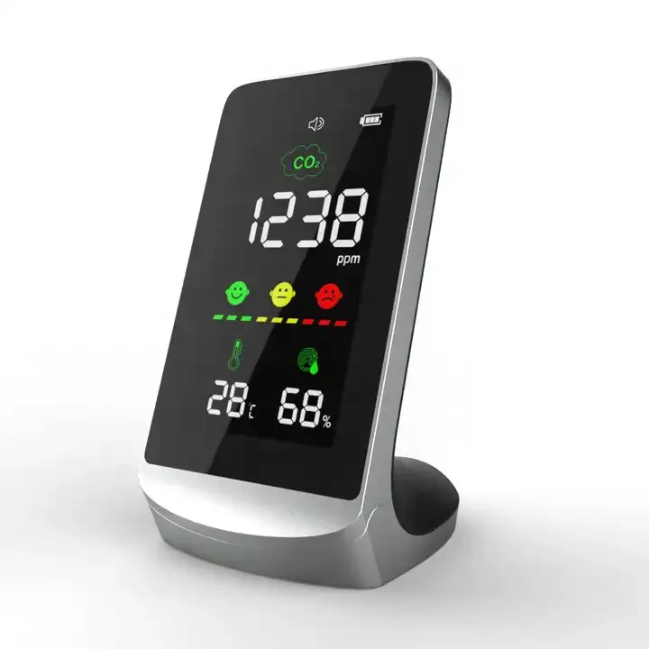 Large Screen NDIR CO2 Meter 3000mAh Rechargeable Infrared Alarm CO2 Detector Desktop CO2 Monitor with Temperature Humidity