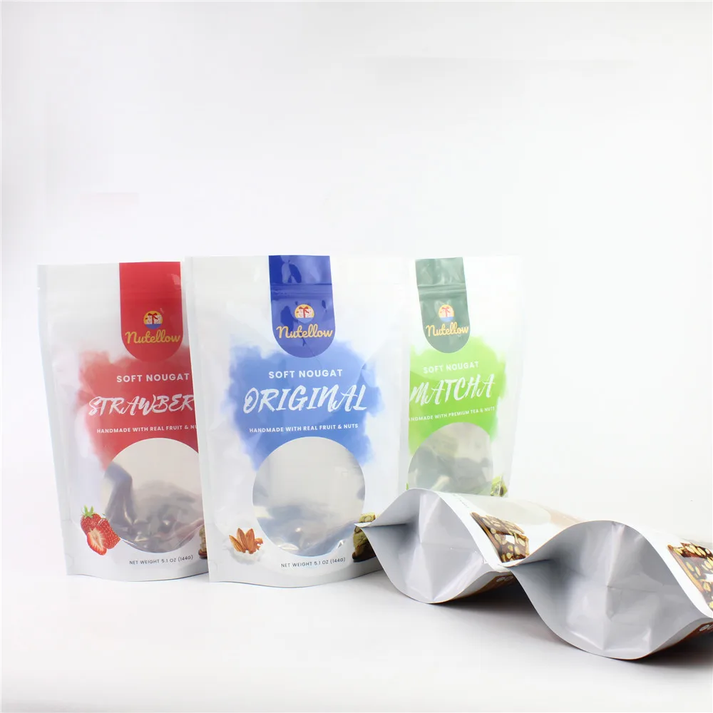 Custom printed moisture proof snack bags resealable stand up zipper bag with clear window
