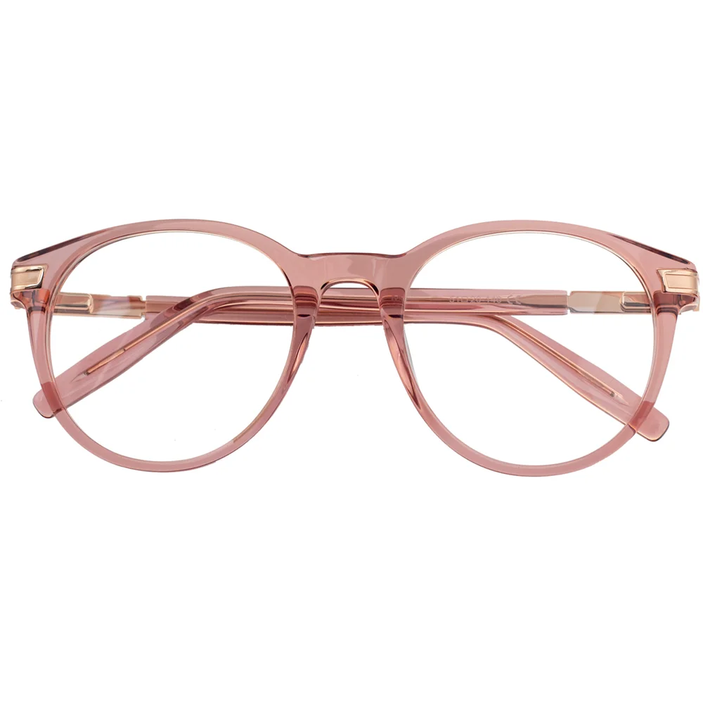 F01179G Round acetate optical frame with metal unique design tortoise eyeglasses transparent pink eyewear
