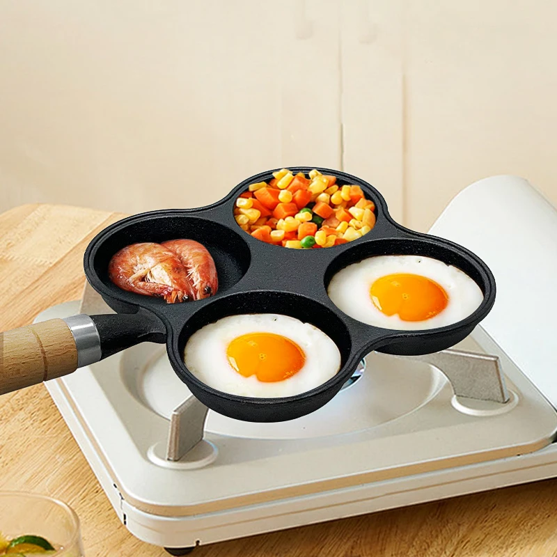Hot Sale Egg Frying Pan 4 Sections Non Stick Cast Iron Egg Fry Pan For Breakfast and Brunch Dishes