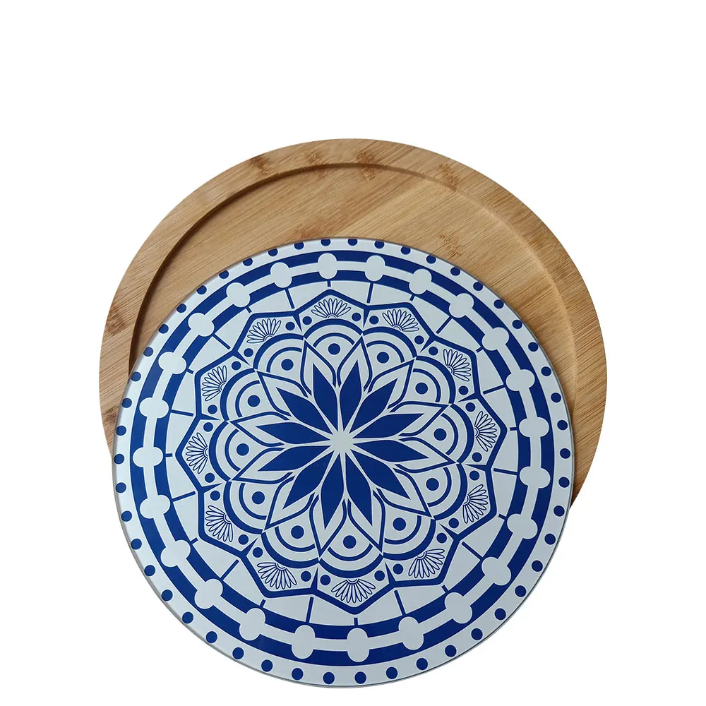 
Round Shape Rotatable Glass Cheese Board for Cutting Chopping Table Dining 