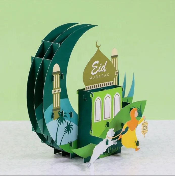 Happy Eid Mubarak Greeting Card Ramadan Castle Moon 3D Pop Up Card Eid Gift Card for Muslim