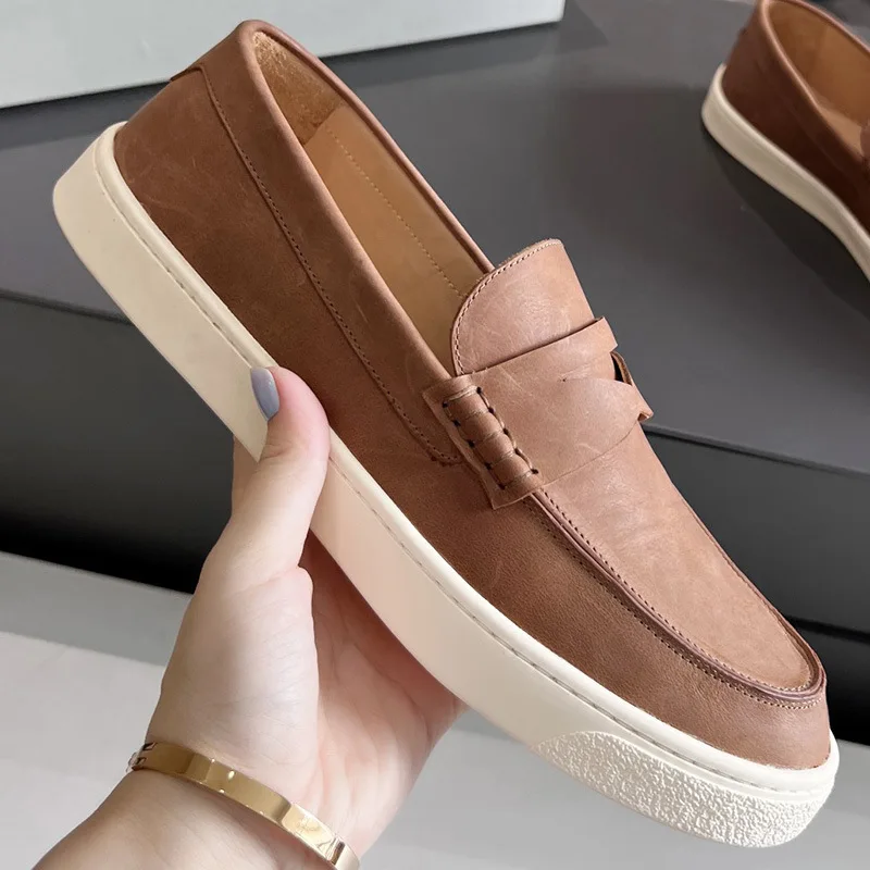 custom logo luxury classic genuine leather slip on walking style casual formal office career loafers shoes men