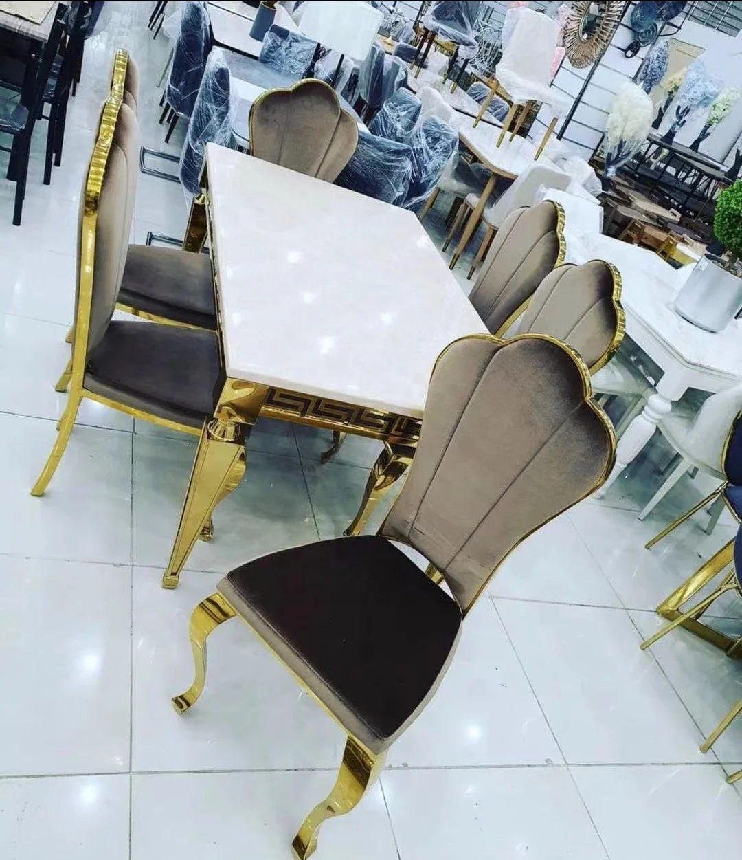 2021 new modern stainless frame marble top dining table chairs set 6 chairs 8 chairs living room furniture set
