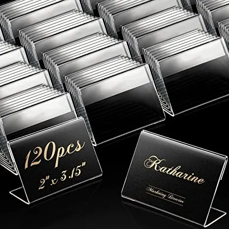 Mini acrylic logo display stand transparent price display small price card holder L-shaped standing label stand
