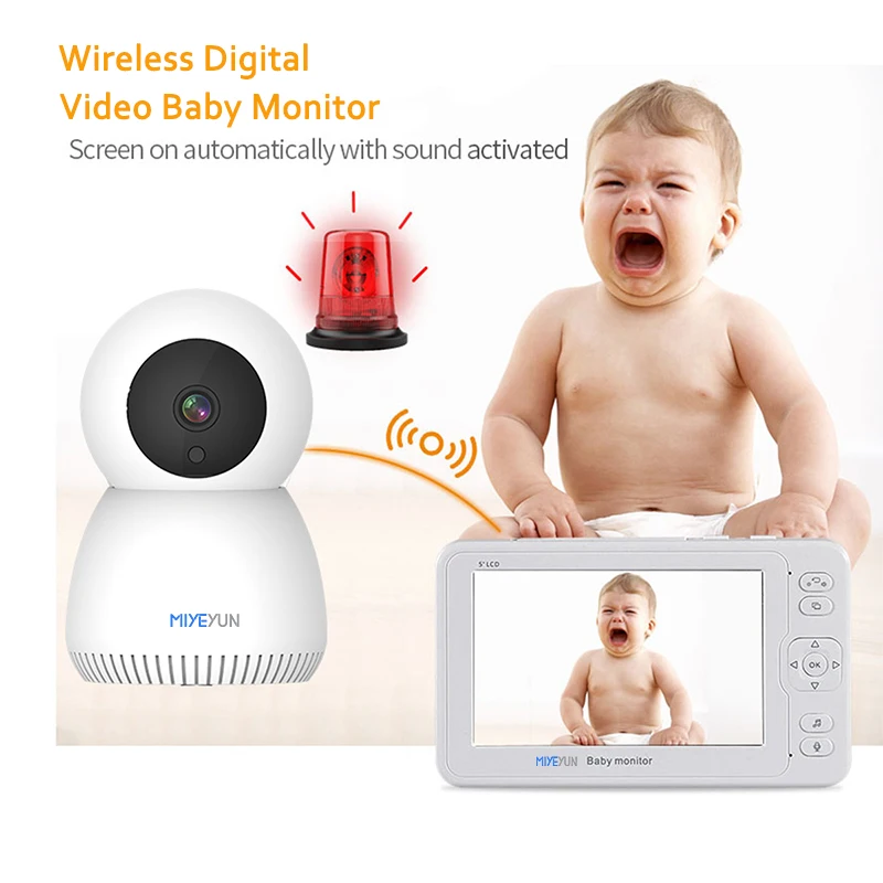 MIYEYUN 5.0 inch wir eless digital video camera Feeding Reminder Temperature Display Night Vision Video Baby Monitor with Screen