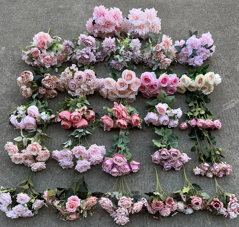 Pink Series Artificial Bouquet Flower Silk Hydrangea Pink Rose Peony Wedding Decoration Supplies Wholesale Decorative Flowers