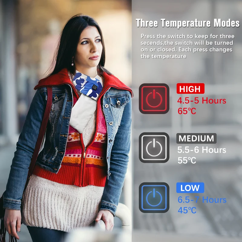 OEM Wholesale New Design Fashionable Small  Heated Polyester Scarf for Adults Winter Season