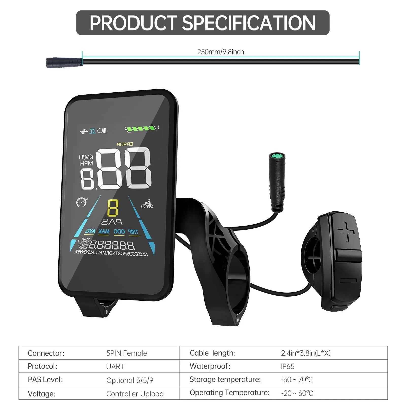 EU STOCK Electric Bicycle Screen Lcd Backlight Cycle Computer Bike Speedometer Ebike Display