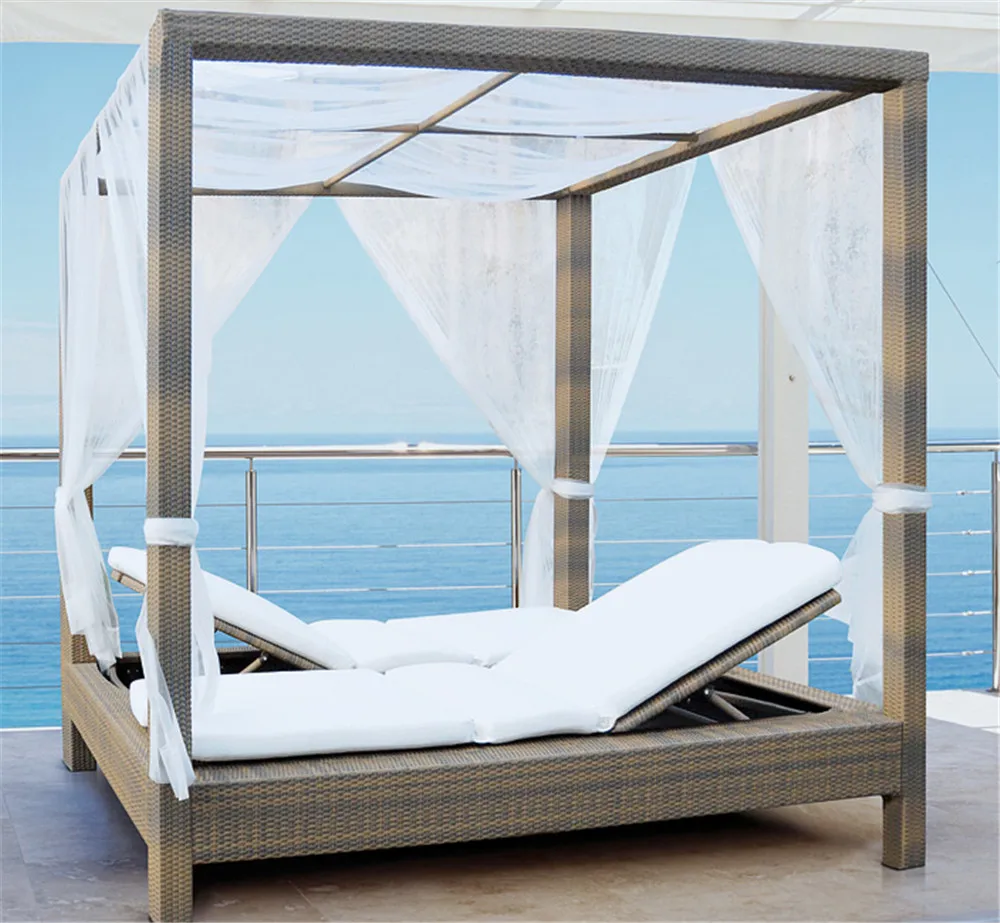 Outdoor patio rattan wicker furniture garden aluminum sunbed lounger furniture glamping tent  gazebo