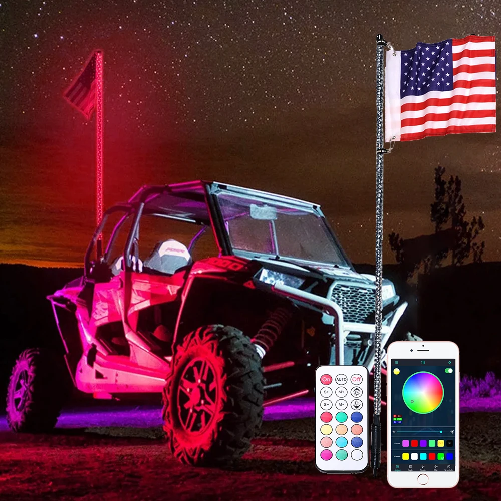 Кнут с подсветкой Музыки с синими зубьями, 3 фута/4 фута/5 футов/6 футов, индивидуальный легкий флагшток, кнут, антенна, водонепроницаемый кнут, свет, управляемый телефоном