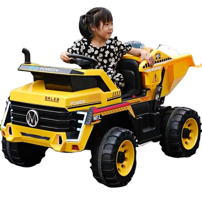 Free Shipping 12V Four-Wheel Drive Electric Truck Kids Ride-On Car Tipping Bucket Two Seats Battery Operated Plastic Material