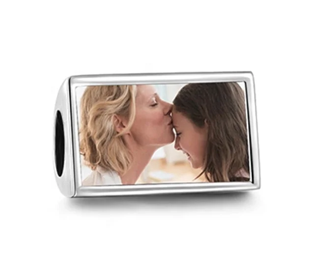 DIY Custom Solid 925 Sterling silver Charm Engraved Live Laugh Love Bead Photo Frame Jewelry