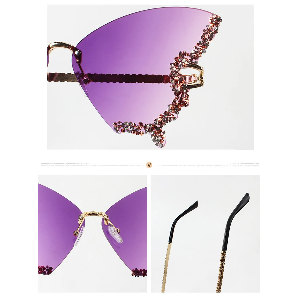 2024 Women Custom Logo Shades Sunglasses Diamond Butterfly Sunglasses 2024 Butterfly Rhinestone Sun Glasses Women Y2K Eyewear