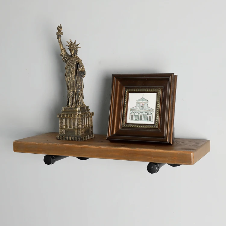 
Furniture living room rustic pipe shelf wood clothes store display rack 