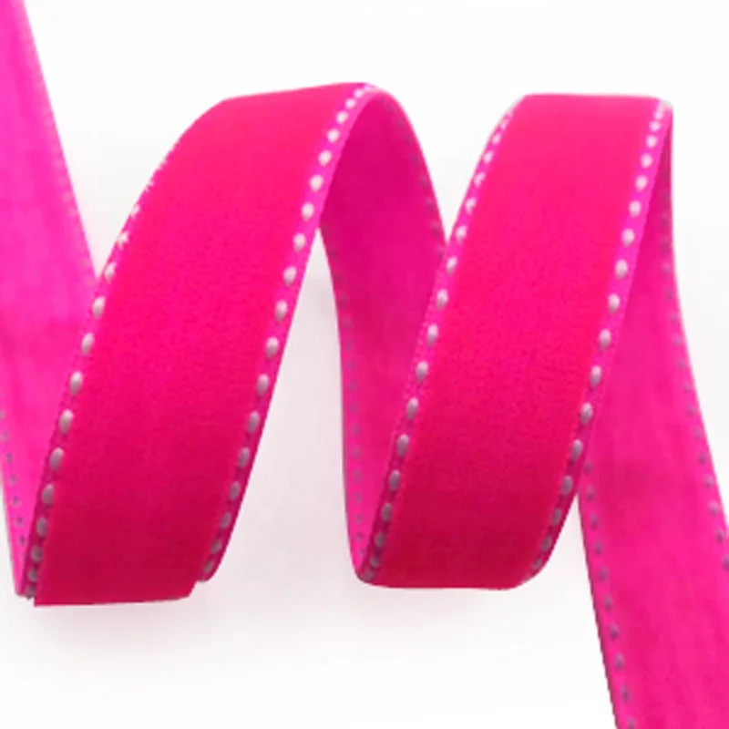 E-Magic Factory Custom color Eco-friendly high quality Single face velvet ribbon with stitching edge for DIY decoration