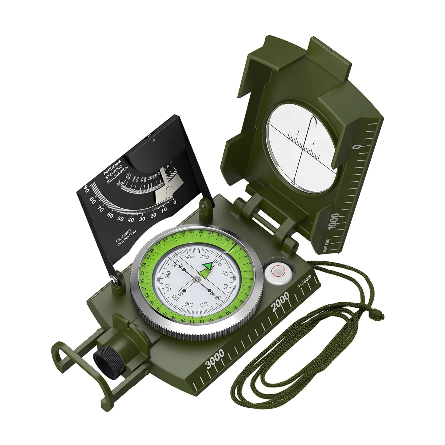 Multifunctional Sighting Navigation Compass with Inclinometer Impact Resistant Waterproof Compass for Hiking Camping