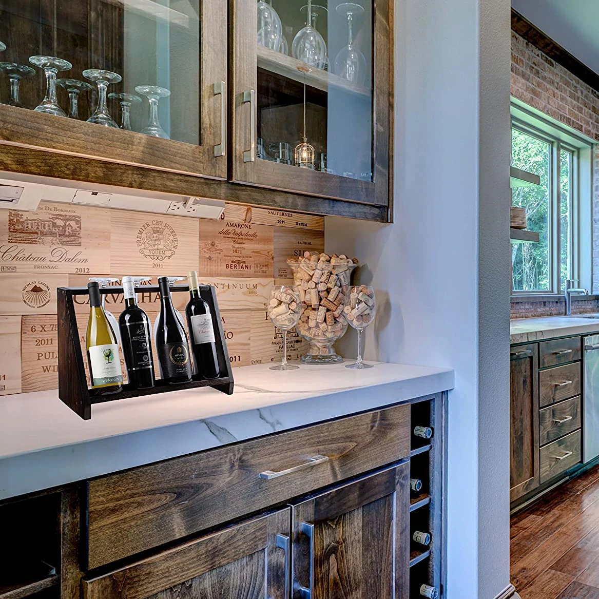 TAOTAOJU wine set custom solid wood storage rack can hold four bottles of wine glass rack Amazon hot selling wooden wine rack