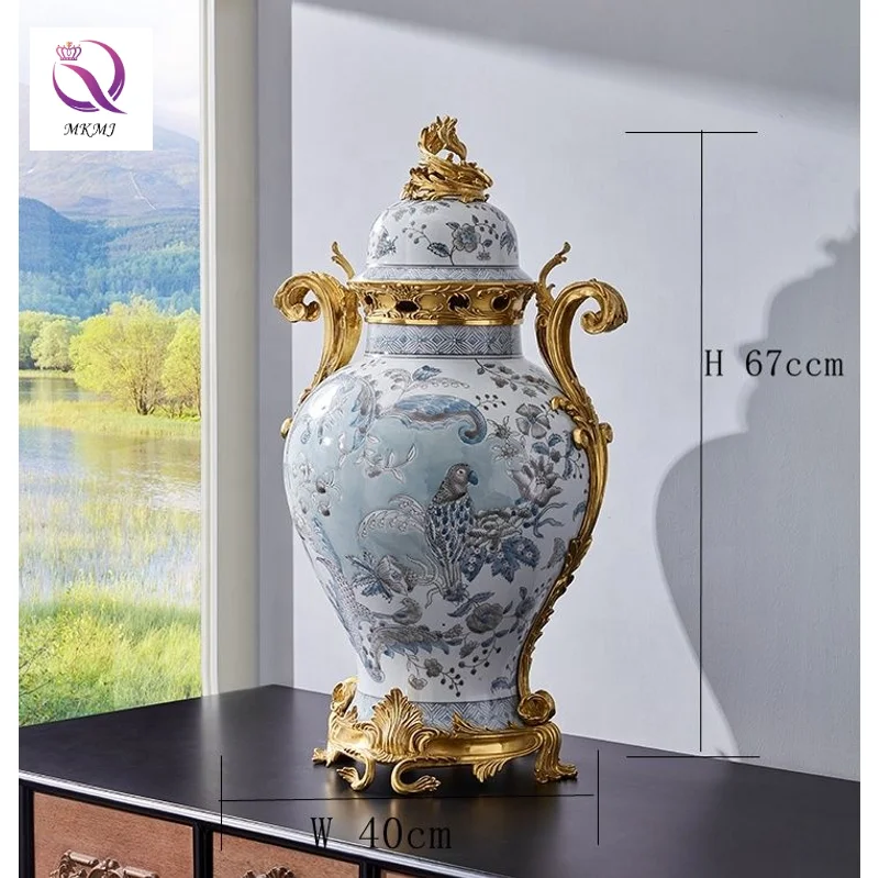 Tall and Luxurious Blue and White Porcelain General Jar for Living Room Home Decoration Ginger Jar Decorative Vase