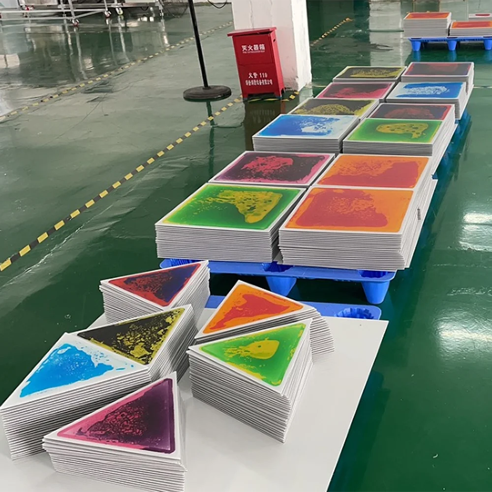 Eco friendly nontoxic color liquid vinyl carpet tile kindergarten PVC Gel Filled Sensory kids play mat