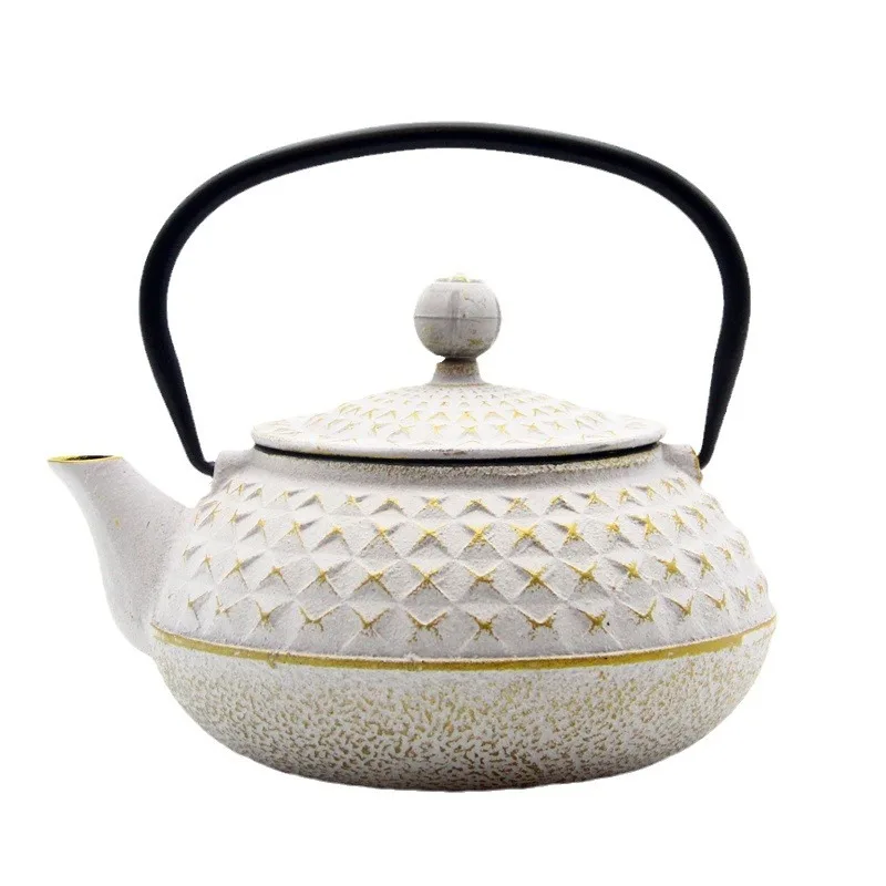Vintage Embossed Spotted Design Wholesale 600ML Cast Iron Enamel Teapot With Stainless Steel Filter