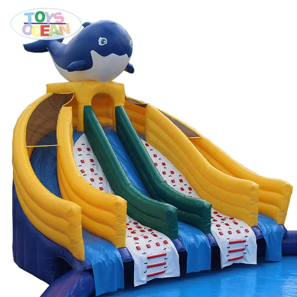 commercial grade outdoor inflatable dolphin water slide with big water pool for ground