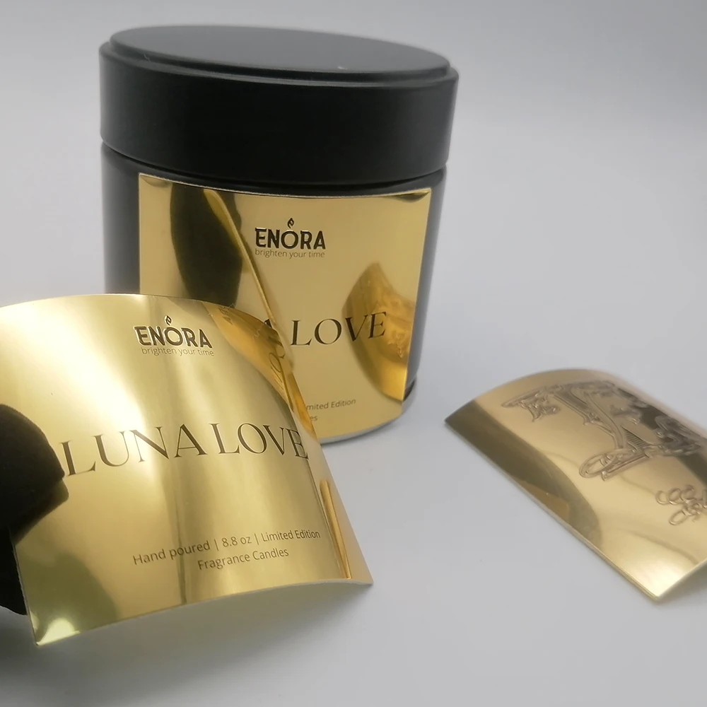 Custom Logo Sticker Metal Private Label Candle Luxury Label Sticker Aluminum Bottle Metal label