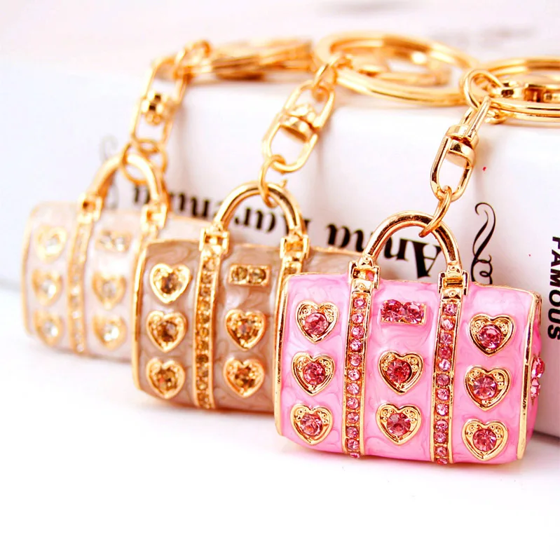 Enamel Crystal Heart HandBag Keychains Stylish Purse Bag Buckle Pendant For Car Keyrings key chains holder women