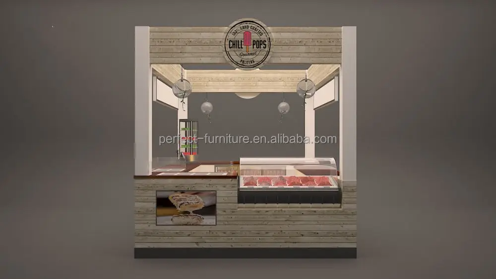 Natural wood popsicle display kiosk mall food gelato booth design with factory price