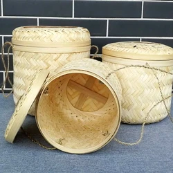 Eco Friendly Wholesale Manufacture Vietnam Storage Cosmetic Custom Round Handmade Woven Bamboo Tea Candy Box With Lid