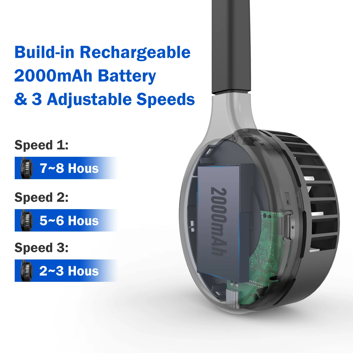 wholesale 2022 hands free portable rechargeable personal cooling solar charging input 2000mah battery neck fan for home travel