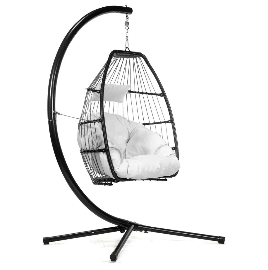 Outdoor Patio Porch Premium Metal Hanging Chair Swing Egg Chair with Stand
