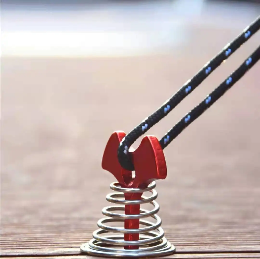 Outdoor aluminum alloy spring fishbone pegs multifunctional tent top accessories staking adjustment rope buckle tent pegs