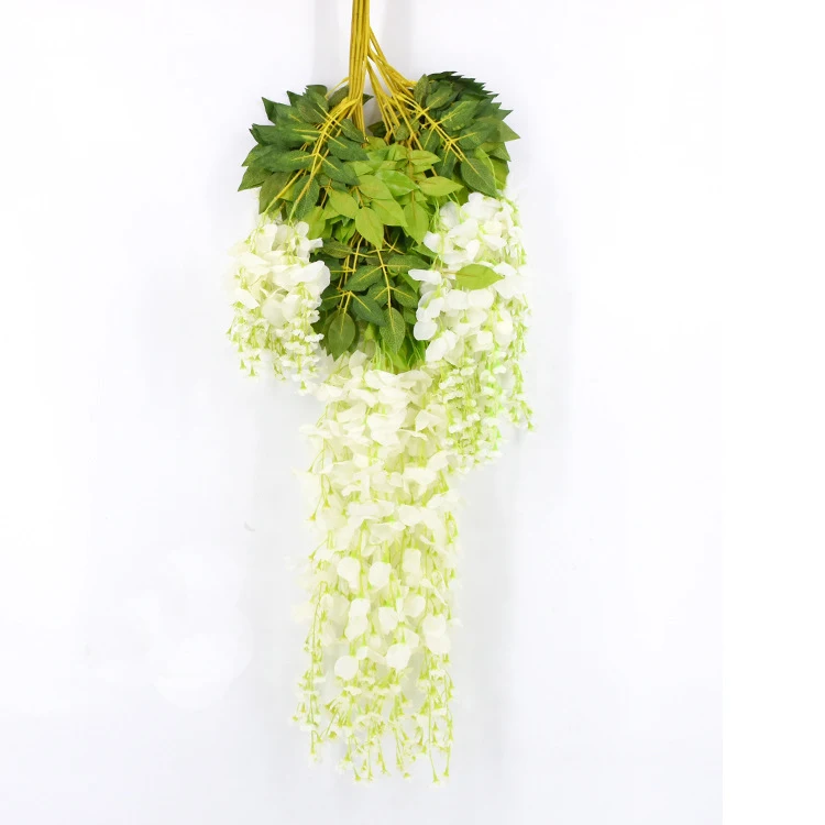AL-18 cheap decorative plastic vine long stem silk white wisteria flowers garland artificial wisteria for sale