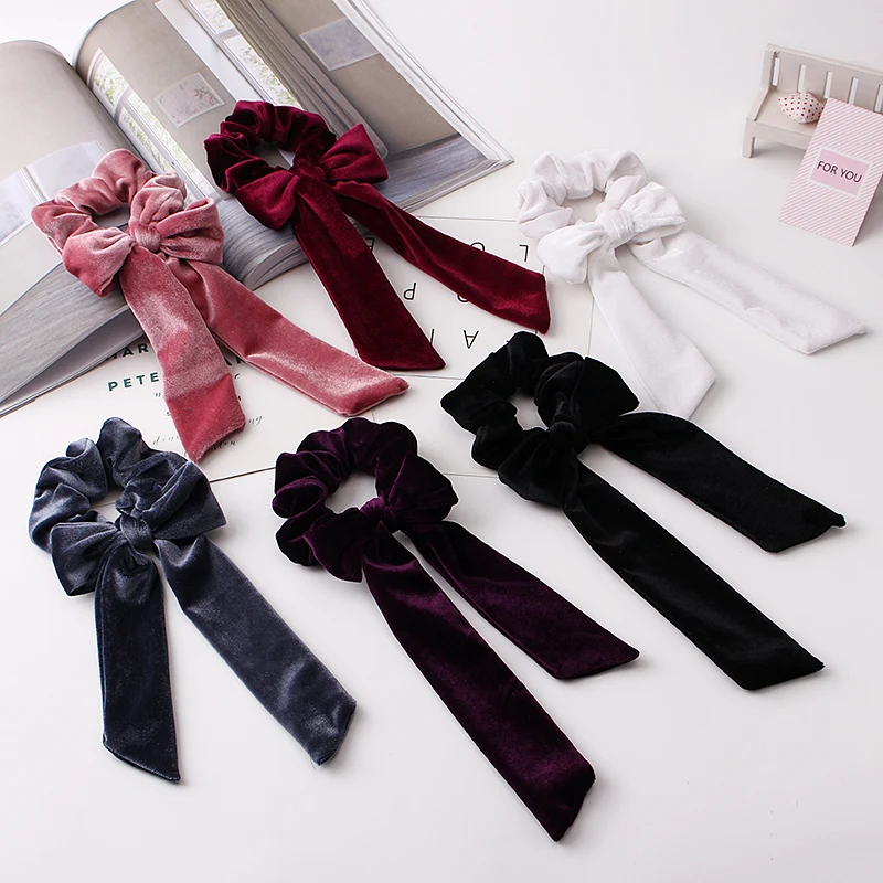 Wholesale Elastic Hair bands Velvet Hair Scrunchies ribbon scrunchy for ponytail holder hair accessories women accessories
