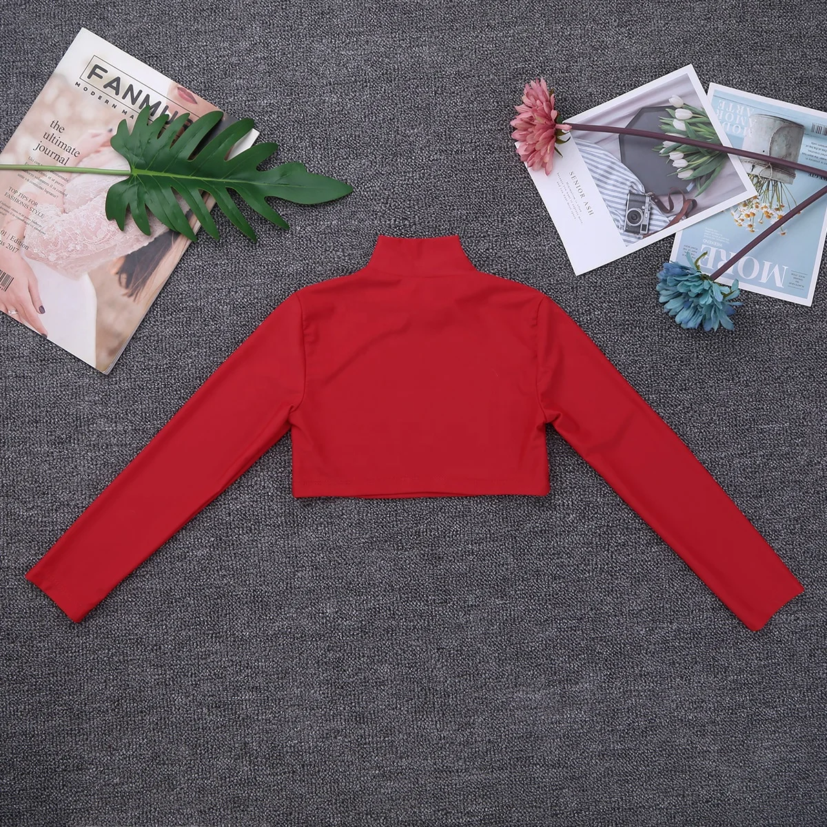 Children Kid Girls Crop Top Solid Color Long Sleeves O-Neck Crop Top for Dancing Stage Performance Workout Ballet Class Dance