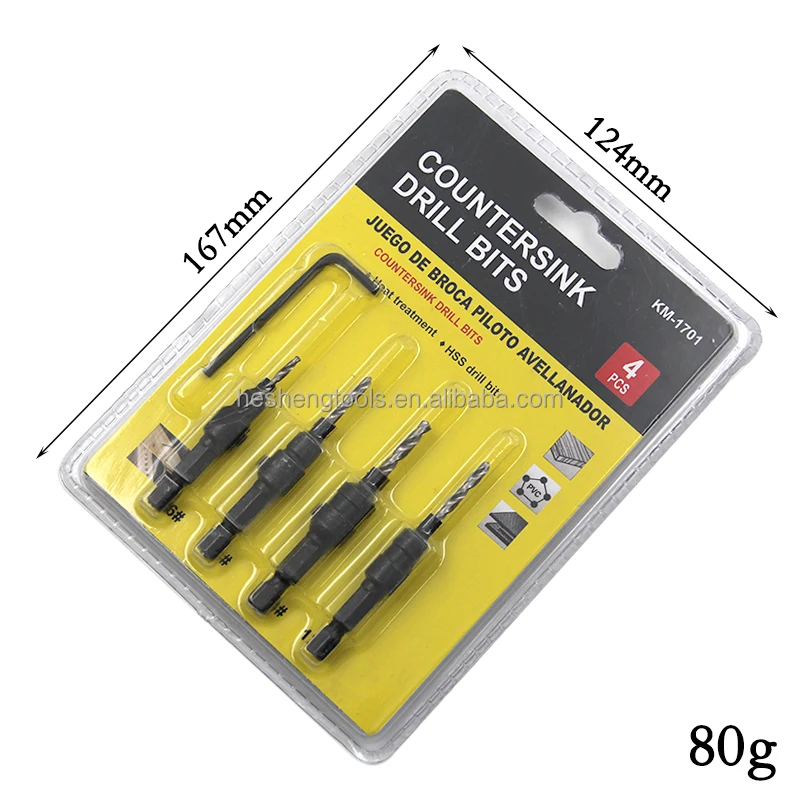 4pcs HSS4241 hex Countersink Drill Woodworking Drill Bit Set Drilling Pilot Holes For Screw Sizes #5 #6 #8 #10 #1
