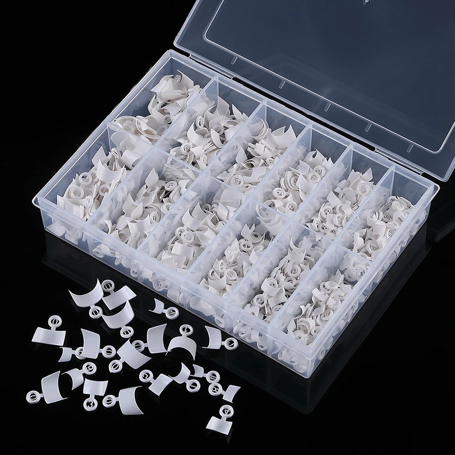 600pcss Crescent Shaped Nail Tips With Handle Glossy White French 0-11 Size Short Crescent Moon Artificial Press on Nails
