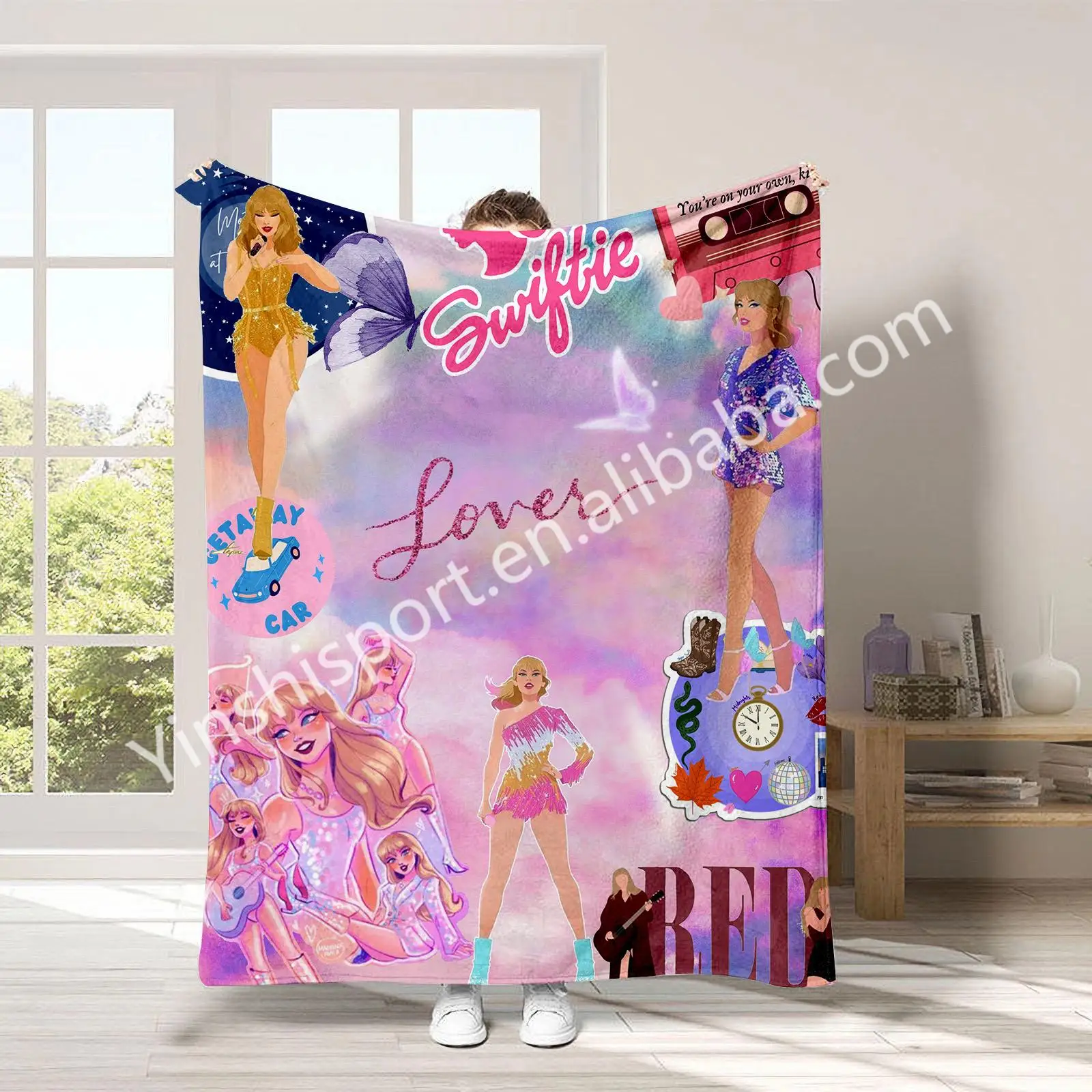 Direct factory  Swiftie Peso Pluma Pink Love Valentines Day Super Soft Custom Printed Flannel Fleece Throw Blankets For Sofa