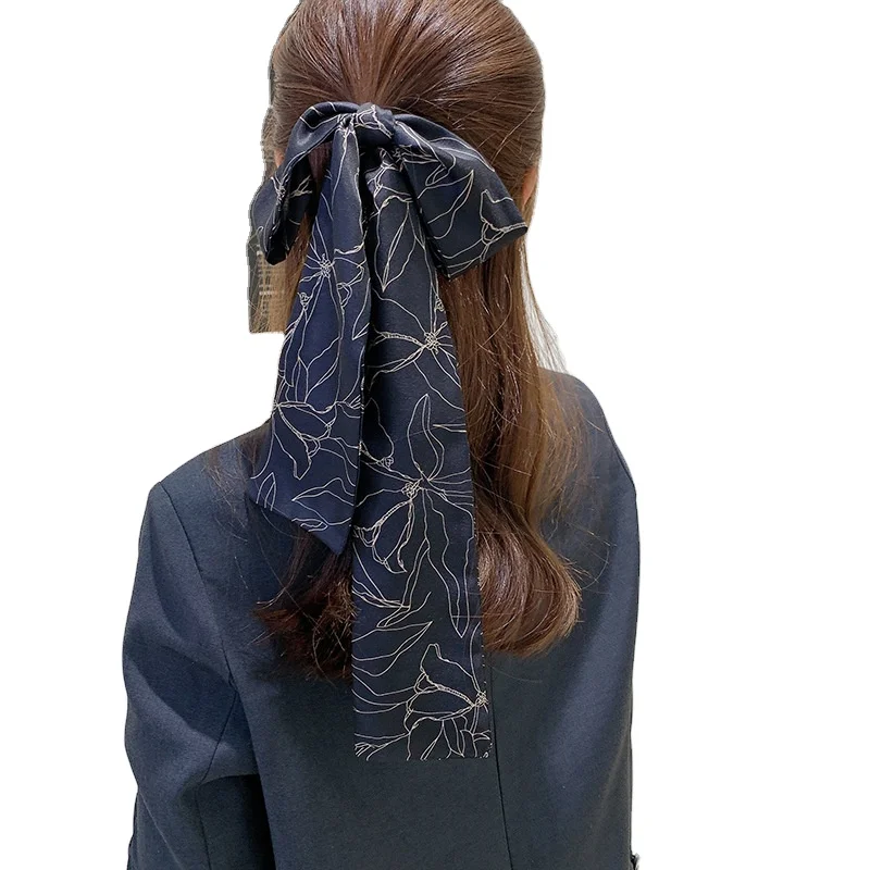 
Custom fancy silk scarves digital printed twill bag handle scarves lady small ribbon stain scarf 
