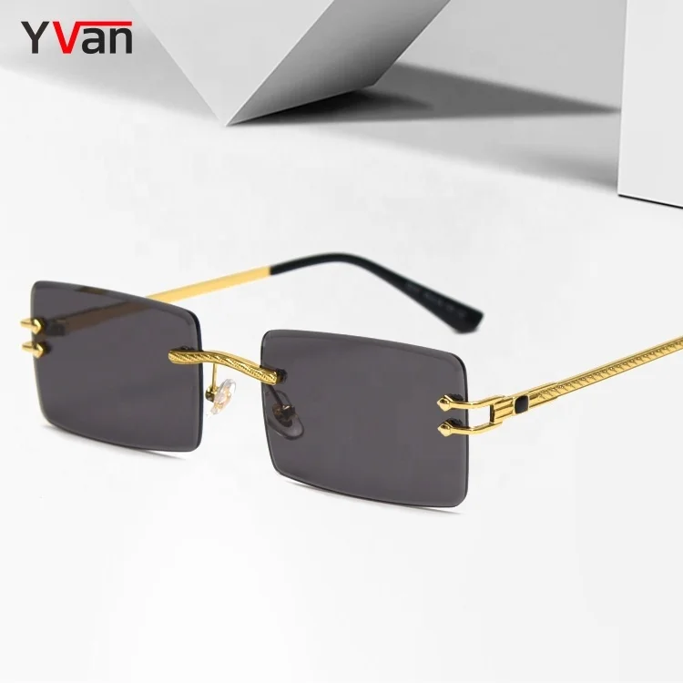 Shades Luxury Gold Metal Sun glasses Fashion Rectangle Mens Rimless sun glass Sunglasses