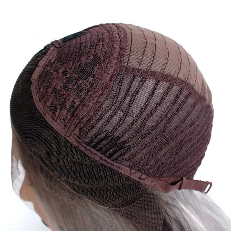 European and American mid-length straight curly hair COS gray gradient anime wig female chemical fiber headgear synthetic wig